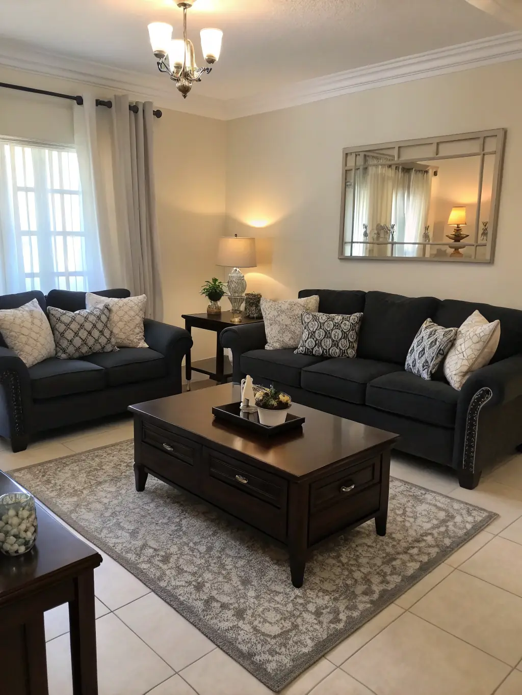 A bright and clean living room showcasing the results of our residential cleaning service, emphasizing comfort and hygiene.