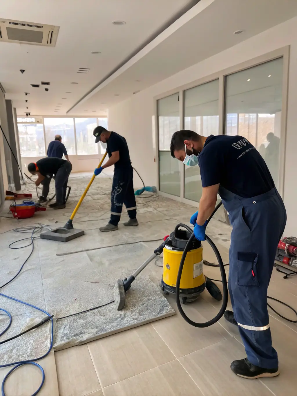 A newly constructed home being cleaned, showcasing the transformation from construction site to livable space, emphasizing the spotless finish.